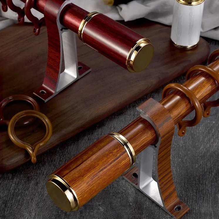 Wholesale Solid Wood Grain Metal Curtain Poles Tracks for Home