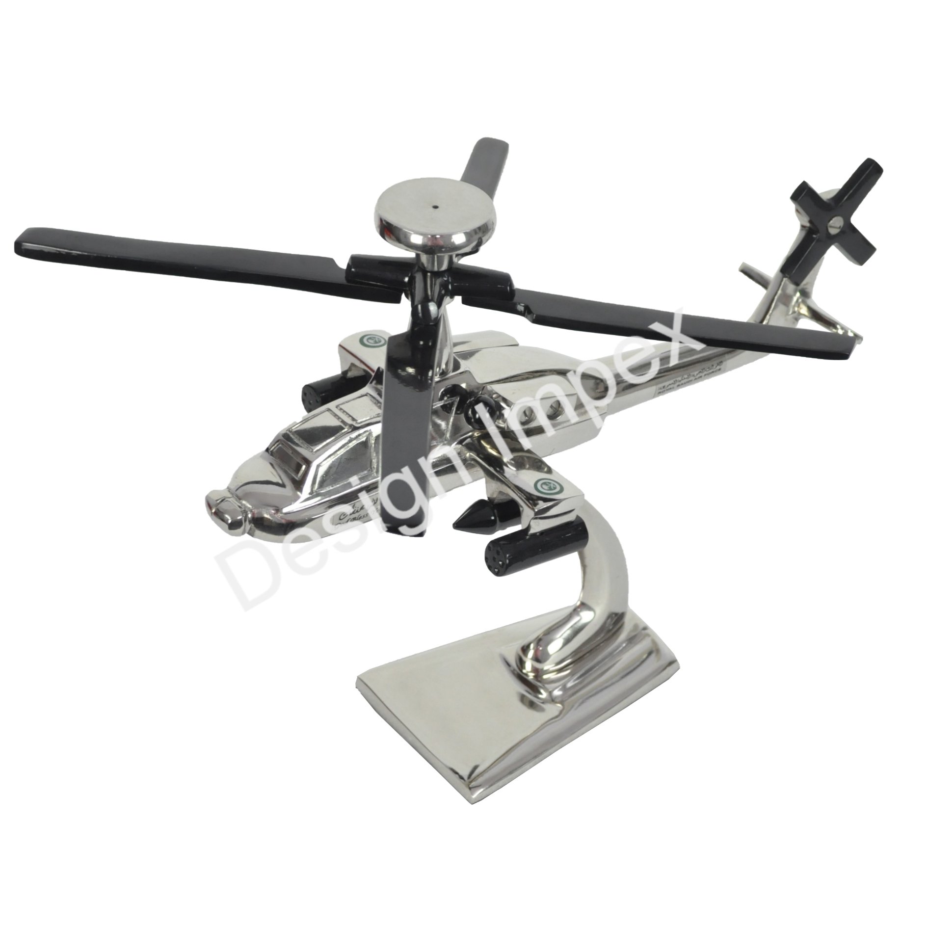 Chinook Royal Saudi Airforce Helicopter Nickle 14'' Inch With Black Blades Heavy Aluminium With Stand And Base