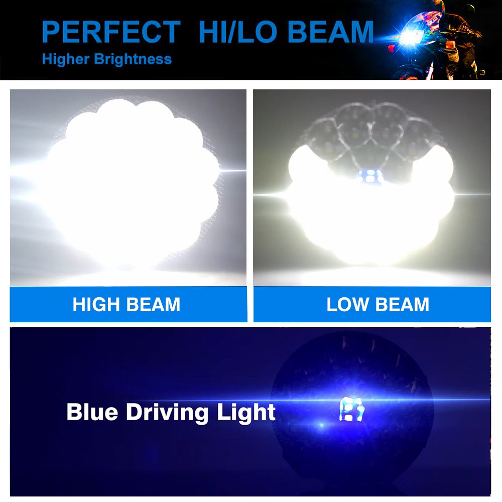MOTOLED Cheap DC12V 45W 4500LM 15 Lamp Blue Daytime Running Light Hi/Lo Beam LED Light for Motorcycle