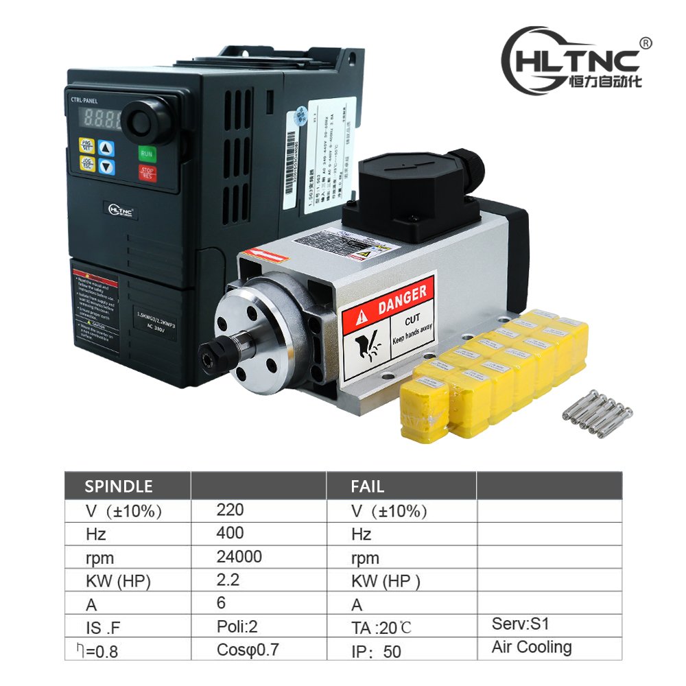 2.2KW Air Cooled Spindle Motor ER20 220V 24000rpm CNC Lathe Spindle Set for Advertising Carving Material Wood
