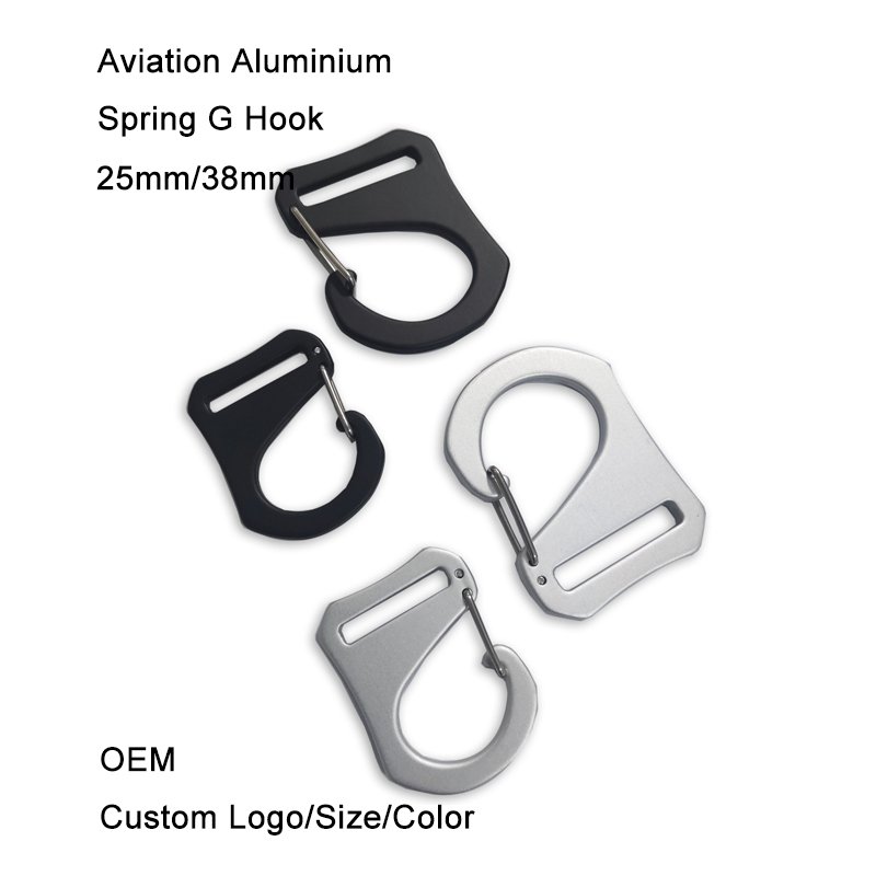 Custom Silver Black 25mm Spring Hook Buckle Webbing Aviation Aluminium G Shape Hook Carabiner