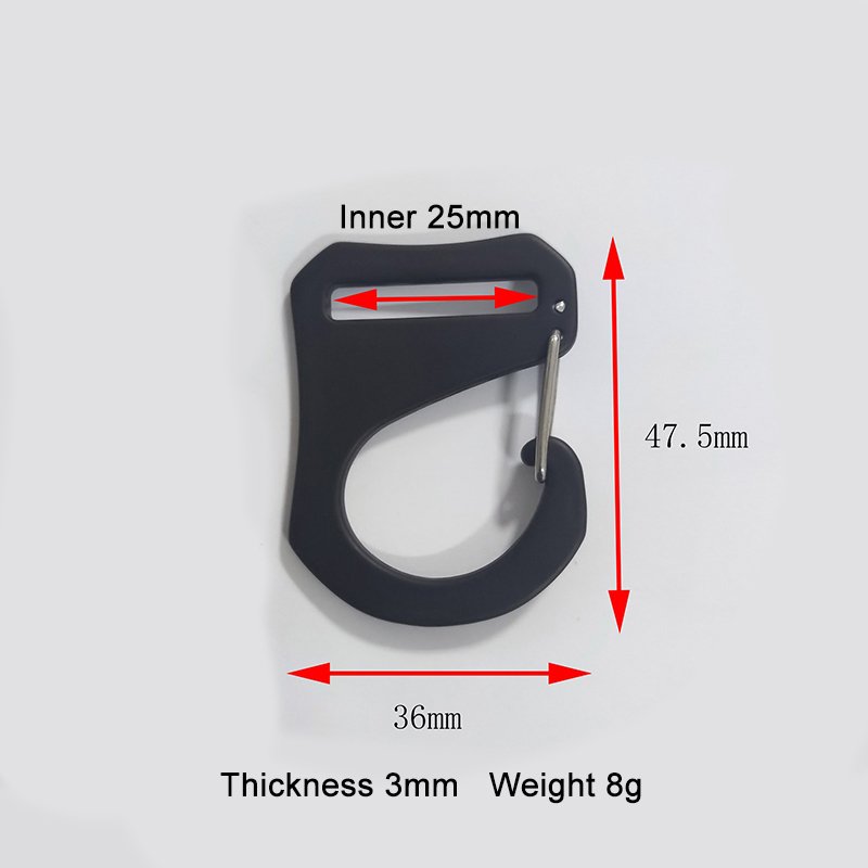 Custom Silver Black 25mm Spring Hook Buckle Webbing Aviation Aluminium G Shape Hook Carabiner