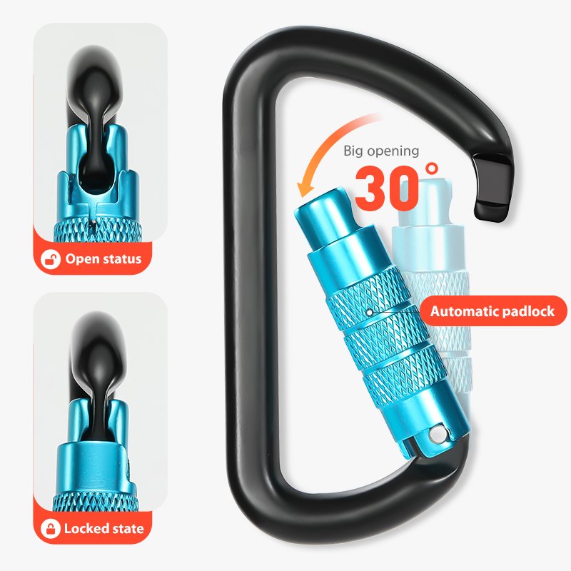 JRSGS Customized Logo High-Quality 7075 Aviation Aluminum Carabiner Accessories 11KN Climbing Hooks Automatic Lock Hook