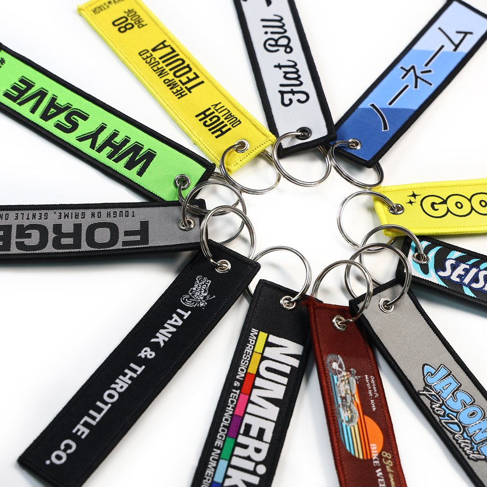 Wholesale Custom Jet Tag Embroidered Keychain Custom Logo Keychain Jet Tag Key Fabric Woven Tag