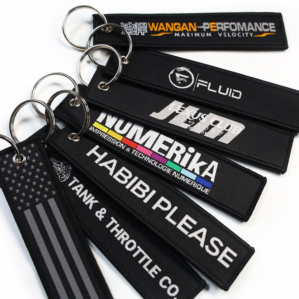 Wholesale Custom Jet Tag Embroidered Keychain Custom Logo Keychain Jet Tag Key Fabric Woven Tag