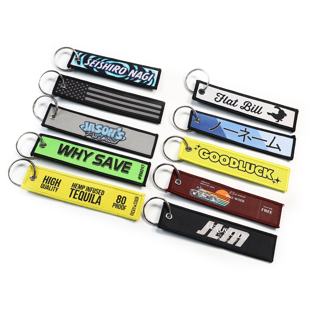 Wholesale Custom Jet Tag Embroidered Keychain Custom Logo Keychain Jet Tag Key Fabric Woven Tag