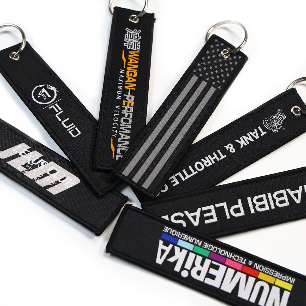Wholesale Custom Jet Tag Embroidered Keychain Custom Logo Keychain Jet Tag Key Fabric Woven Tag