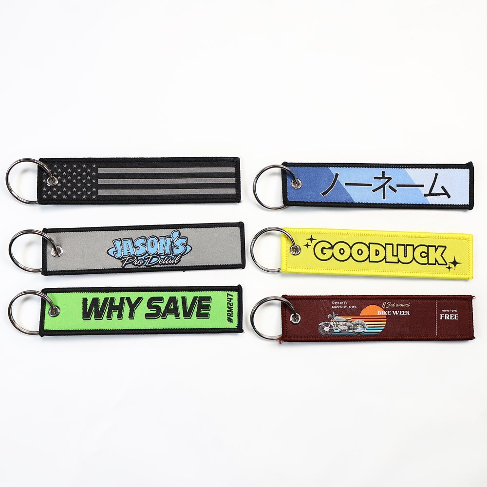 Wholesale Custom Jet Tag Embroidered Keychain Custom Logo Keychain Jet Tag Key Fabric Woven Tag