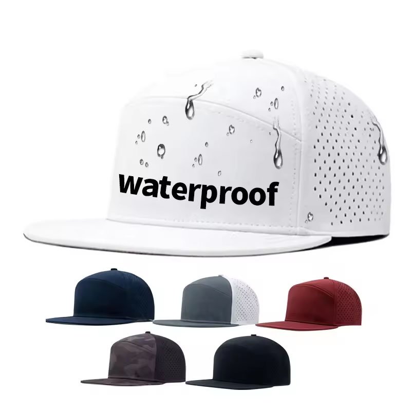 Custom Logo Olive Flat Brim Cap Perforated Sports Gorras Waterproof Laser Cut Hole Mesh Trucker 7 Panel Custom Snapback Cap Hat