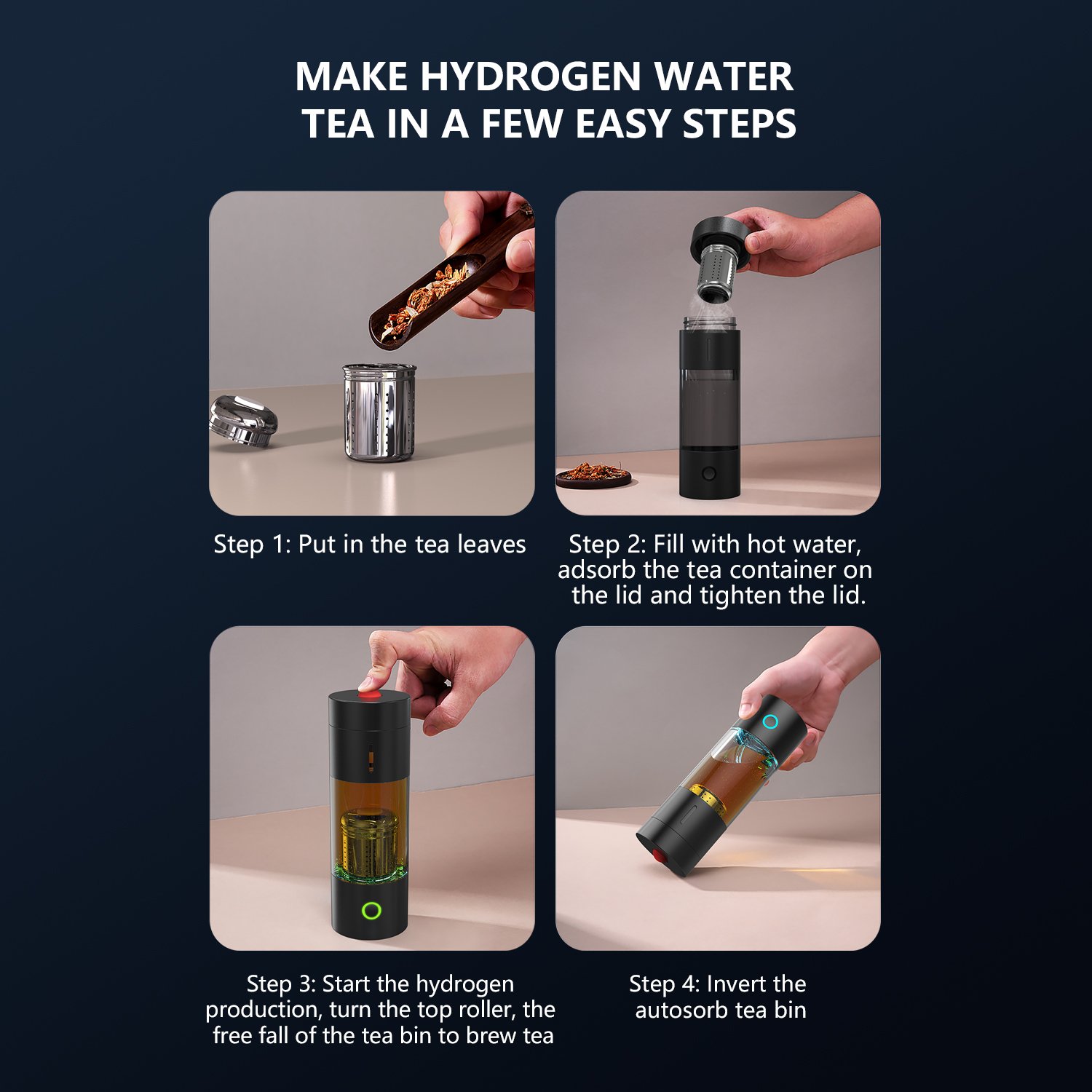 Factory Customized 230ml H2 Water Generator Cup Food Grade PC Material Water Rich Hydrogen Tea Water Bottle