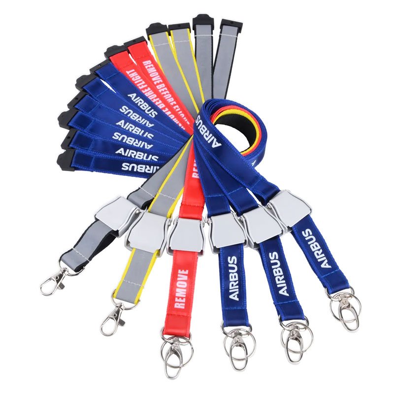 Neon Reflective Silkscreen Printing Polyester Safety Buckle Belt Design Sublimation Blank Airbus Aviation Lanyard