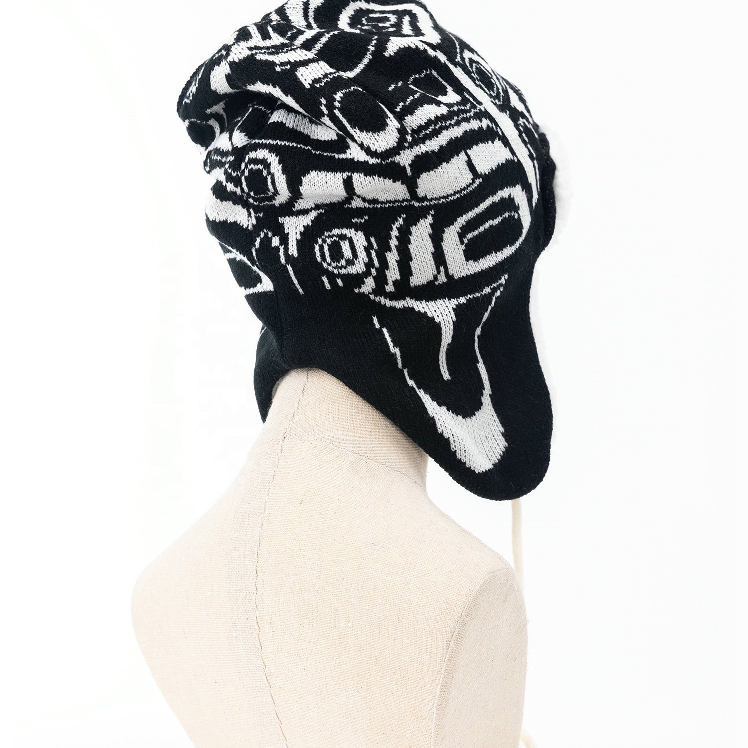 Winter Outdoor Warm Trapper Comfortable Thick Knitted Fuzzy Art Pattern Design Sherpa Thermal aviator Hats