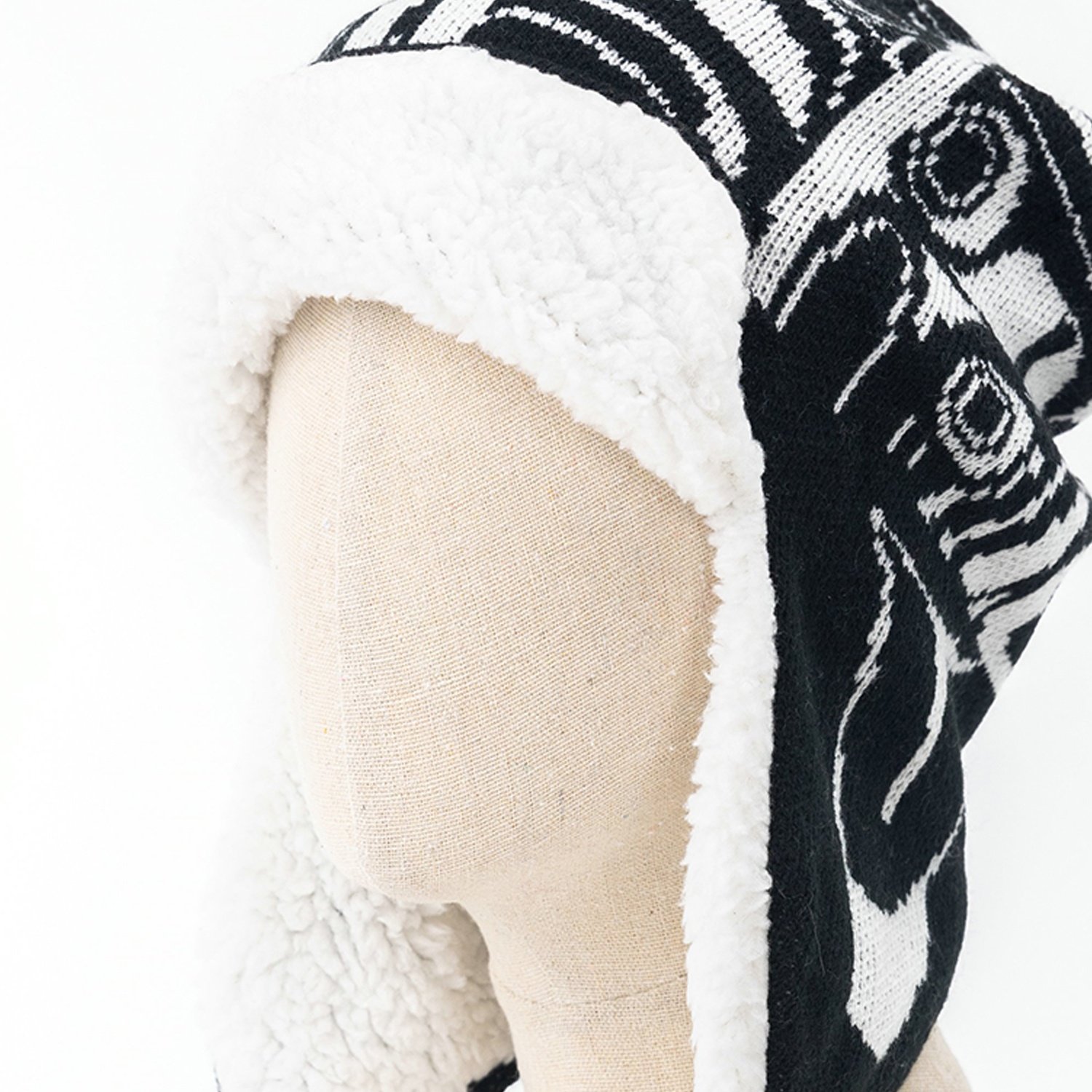 Winter Outdoor Warm Trapper Comfortable Thick Knitted Fuzzy Art Pattern Design Sherpa Thermal aviator Hats