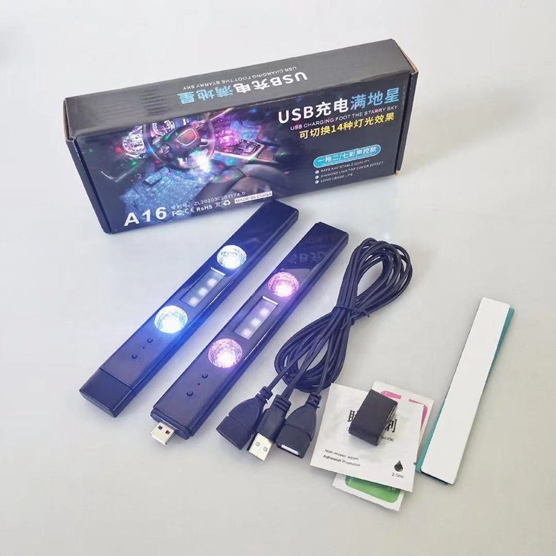 2pcs Car LED Decoration Atmosphere Light Car USB Charging Sole Modification Wireless Colorful Voice-activated Atmosphere Light