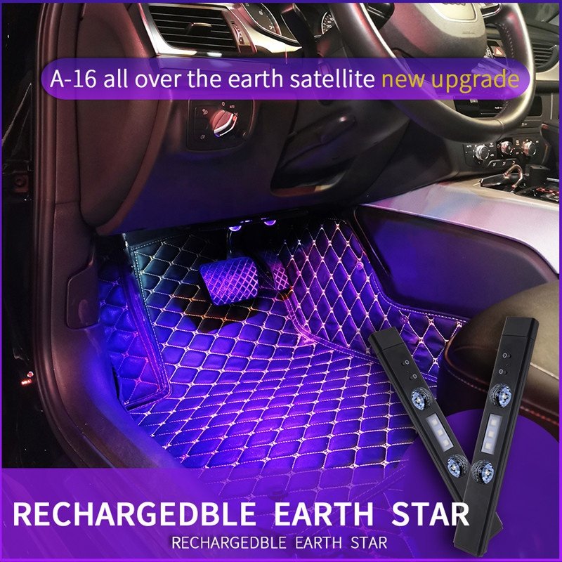 2pcs Car LED Decoration Atmosphere Light Car USB Charging Sole Modification Wireless Colorful Voice-activated Atmosphere Light