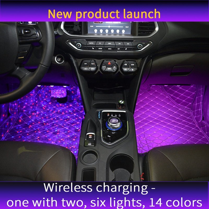 2pcs Car LED Decoration Atmosphere Light Car USB Charging Sole Modification Wireless Colorful Voice-activated Atmosphere Light