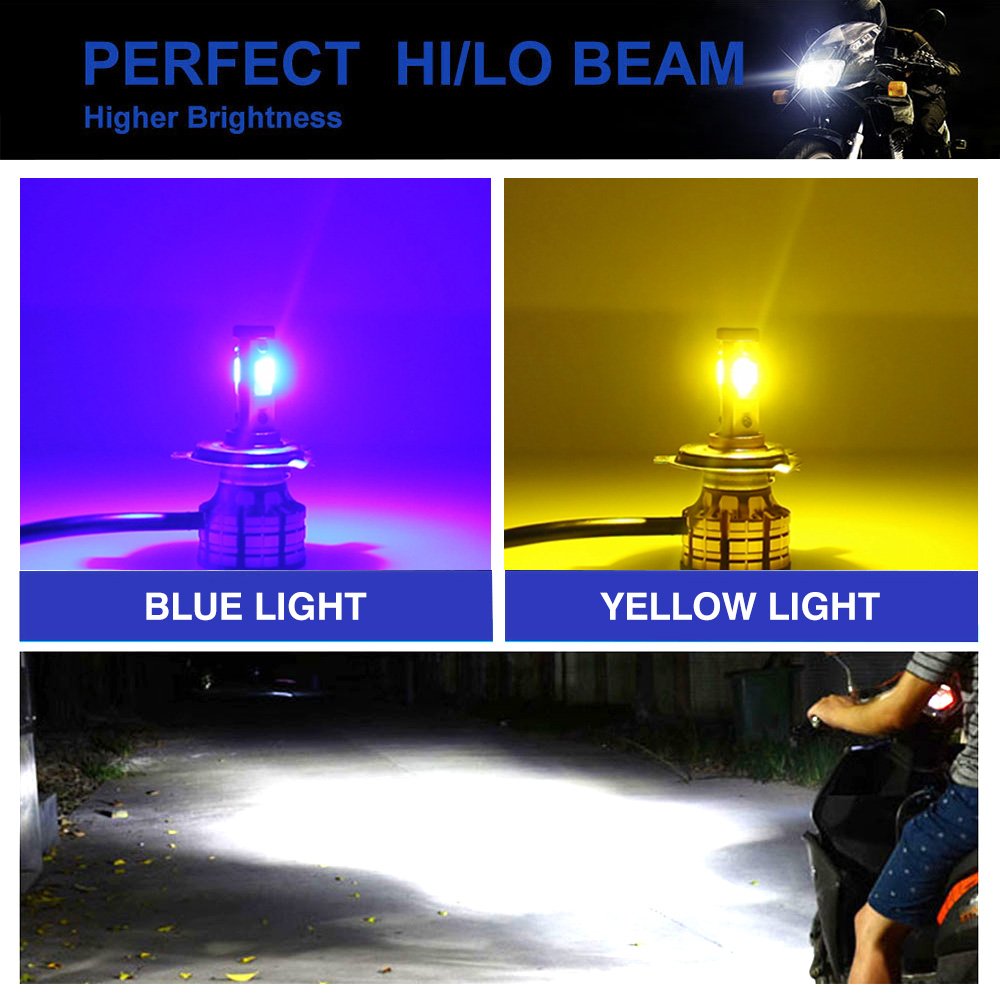 MOTOLED Super Bright 60W 6000Lumen Triple Color COB White Yellow Blue Color M3-BYW Motorcycle Led Headlights with Flash