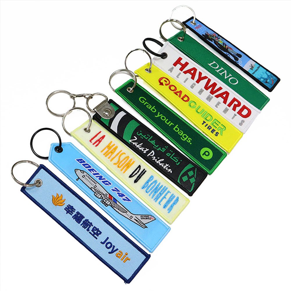 Wholesale Custom Aircraft Aviation Label Embroidered Keychain Personalized Anime Fabric Keychain Woven Keychain