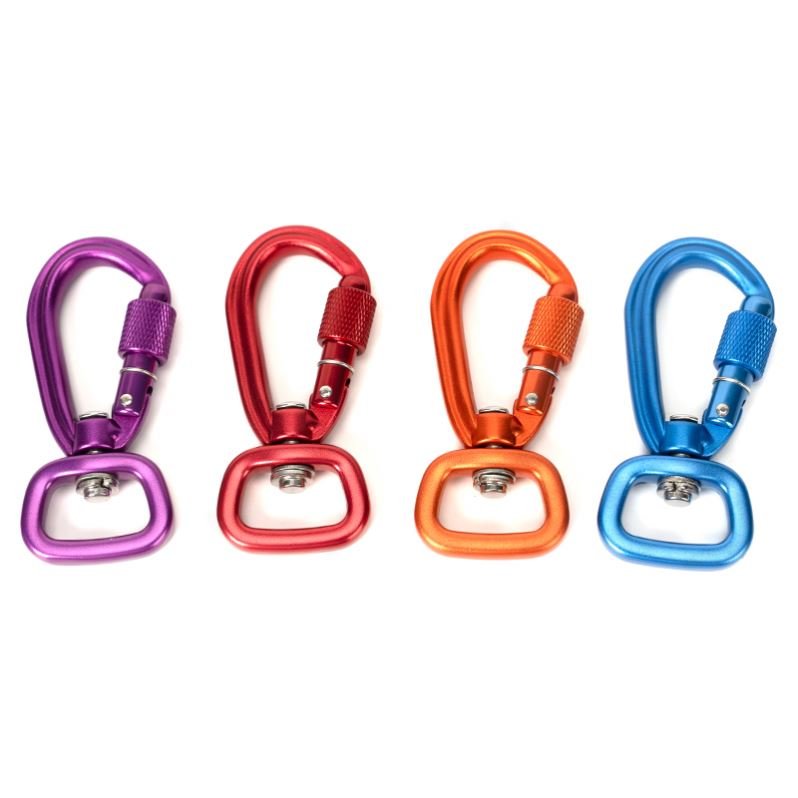 4kN Aluminum Customized logo Dog Leash Carabiners Screw Lock 4KN Swivel Snap Hook