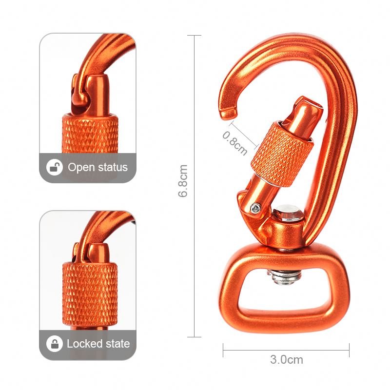 4kN Aluminum Customized logo Dog Leash Carabiners Screw Lock 4KN Swivel Snap Hook