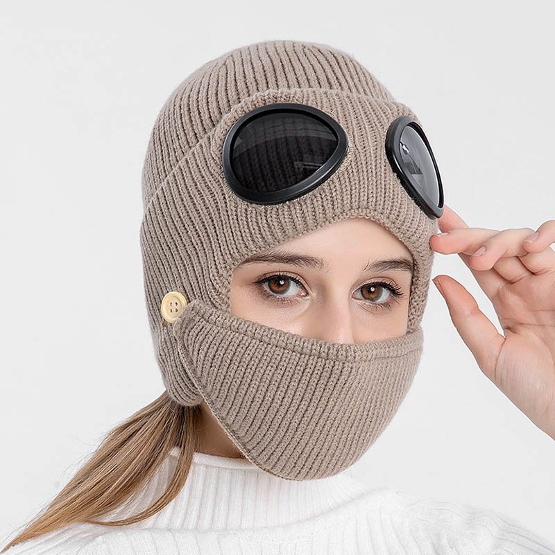 Wholesale Winter Accessories Men Women Cotton Aviator Beanie Earflap Knitted Hat Scarf Windproof Warm Thick Fleece Lined Printed