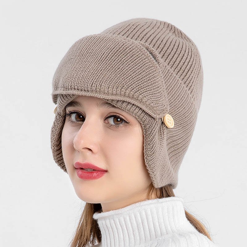 Wholesale Winter Accessories Men Women Cotton Aviator Beanie Earflap Knitted Hat Scarf Windproof Warm Thick Fleece Lined Printed