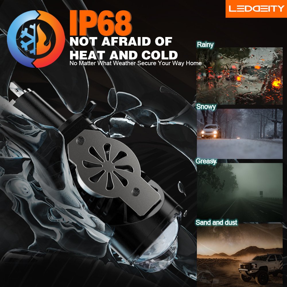 LEDDEITY 55W Mini H4 LED Projector Headlight 6600lm High/Low Beam Plug Play Vehicle Parts 6500K New Compatible H4