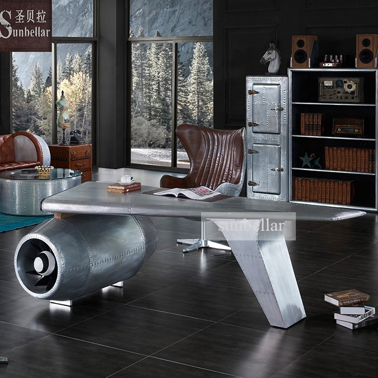 Aviation Furniture Aviator Wing Desk Metal Aluminium Genuine Aircraft Wing Table Restoration Airplane Cowling Desks Aluminum