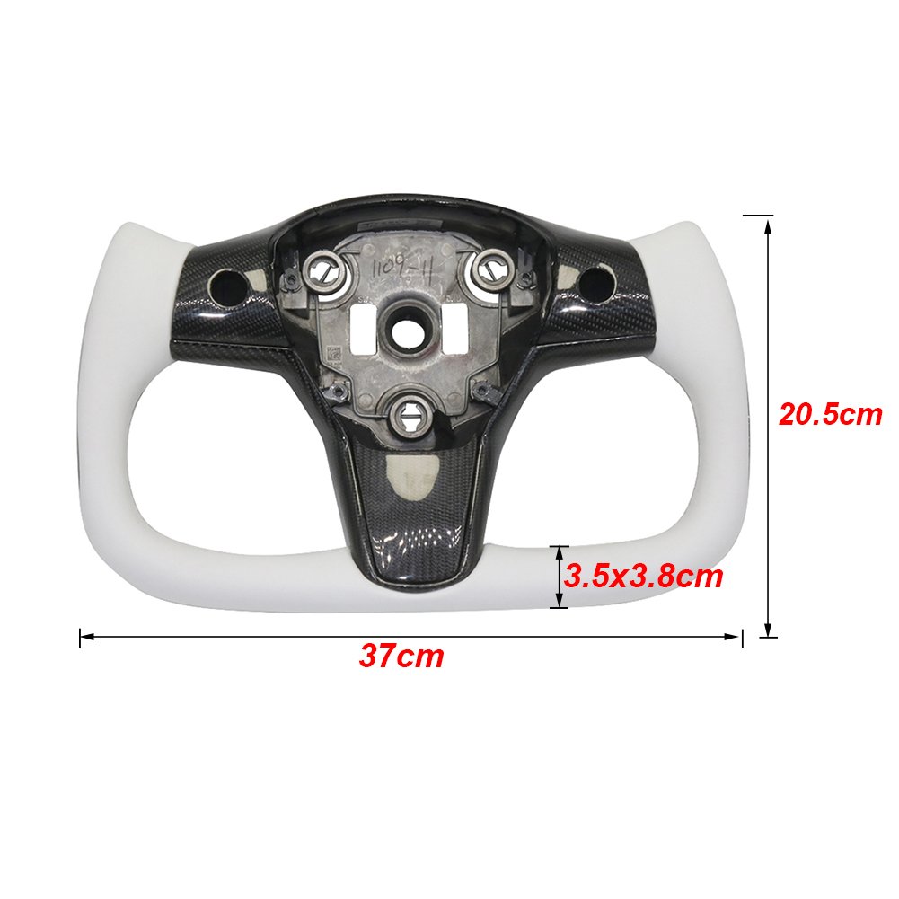 Carbar Yoke Steering Wheel Racing for Tesla Model 3 Model Y 2017-2022 Leather Carbon Fiber Black White Color Heating Optional
