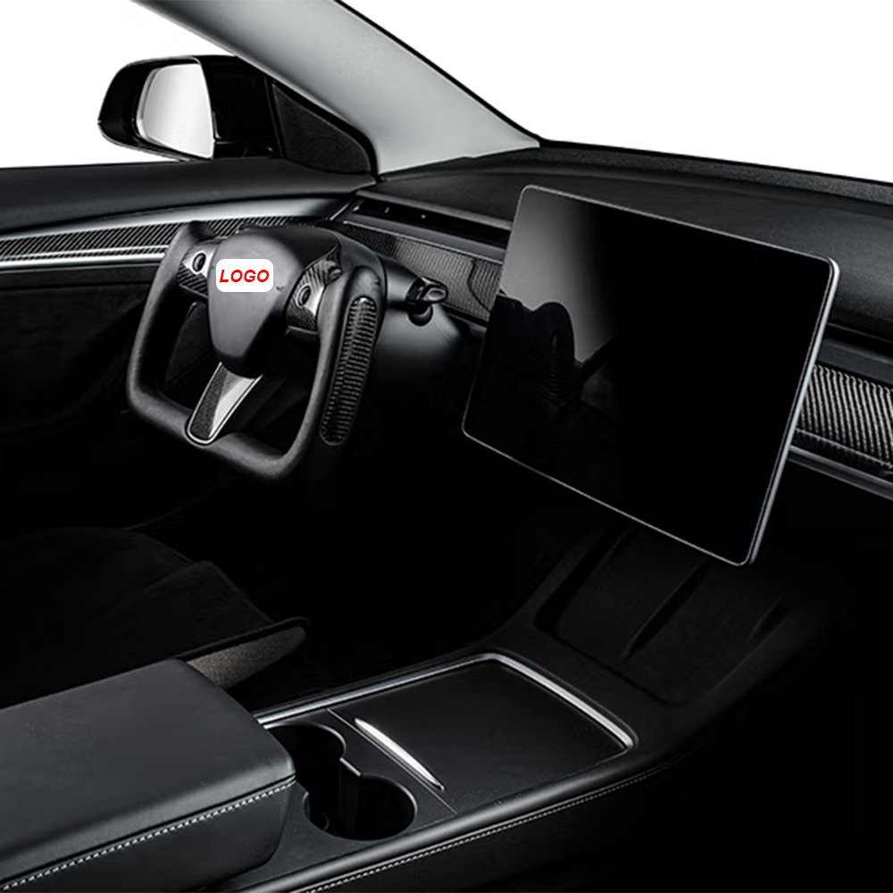 Carbar Yoke Steering Wheel Racing for Tesla Model 3 Model Y 2017-2022 Leather Carbon Fiber Black White Color Heating Optional