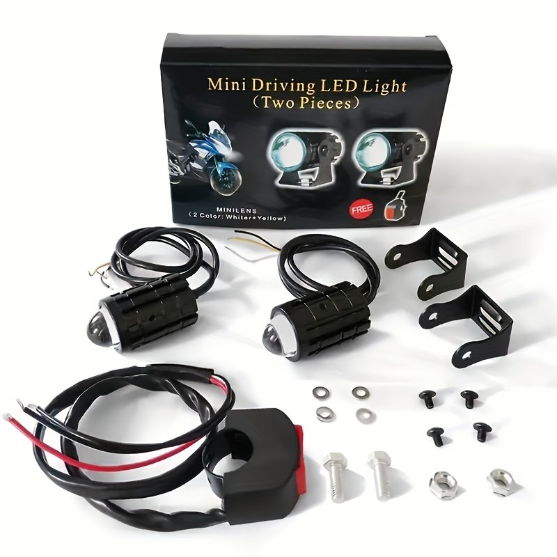 Motorcycle LED Headlamp Car Headlight Bulbs Auto Spotlights Lamp Projector Lens Dual Color Spot Fog Work Auxiliary Light 70W