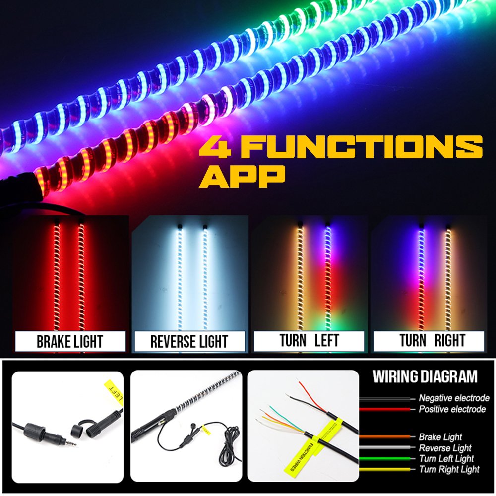Rgb Chasing Flag Universal Antennas Led Whip Light for Utv Atv Accessories