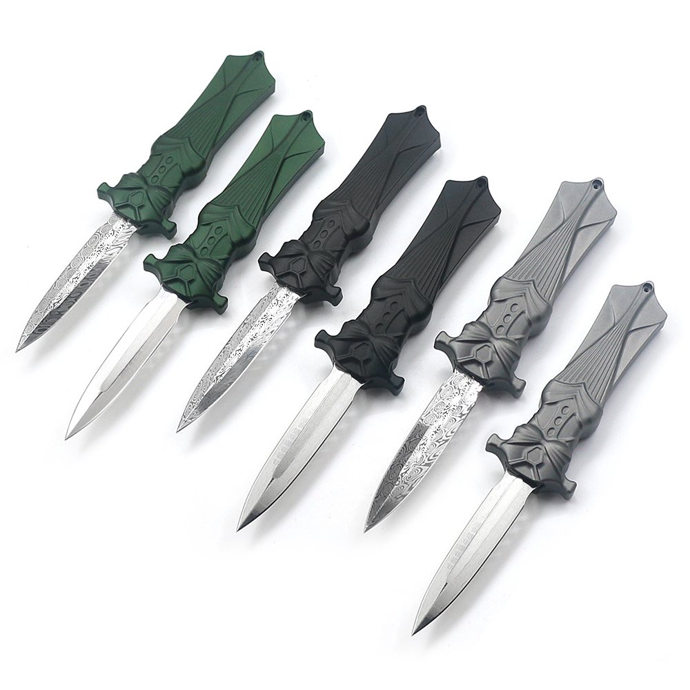 Elegant Design Mermaid Outdoor Hunting Knife Damascus Steel Utility Camping Knife Survival Cutter for Self Defence with Aluminum