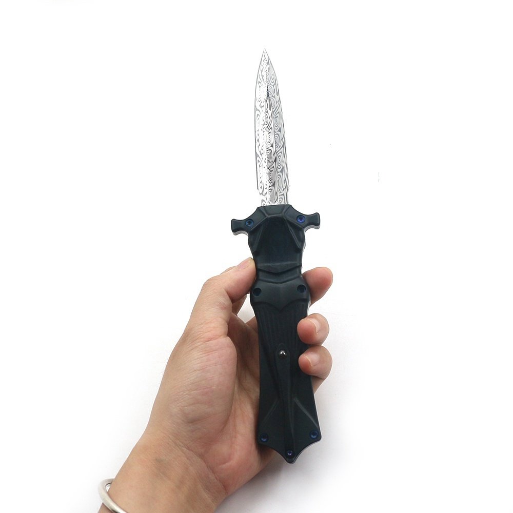 Elegant Design Mermaid Outdoor Hunting Knife Damascus Steel Utility Camping Knife Survival Cutter for Self Defence with Aluminum