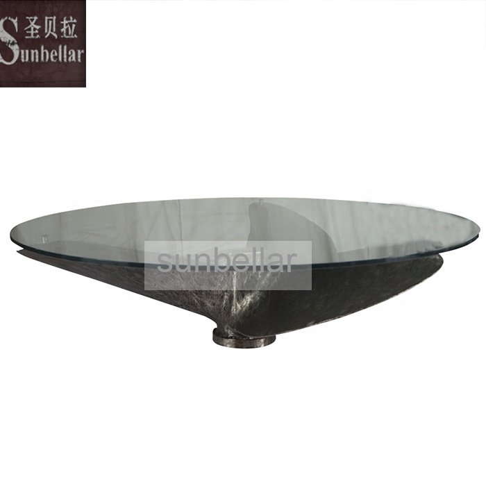 Aviation Furniture Glass Coffee Table Aircraft Inspired Propeller Vintage Aircraft American Industrial Loft aviator Round Table