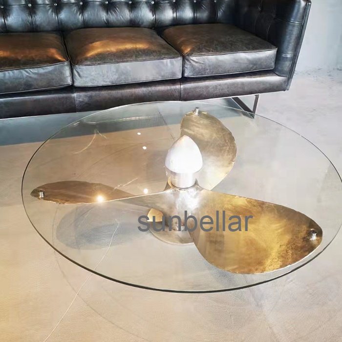 Aviation Furniture Glass Coffee Table Aircraft Inspired Propeller Vintage Aircraft American Industrial Loft aviator Round Table