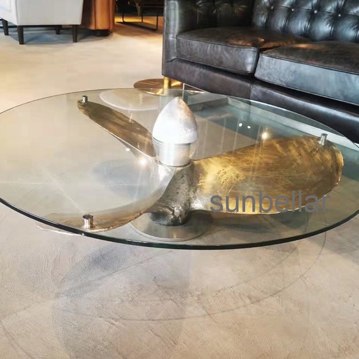 Aviation Furniture Glass Coffee Table Aircraft Inspired Propeller Vintage Aircraft American Industrial Loft aviator Round Table