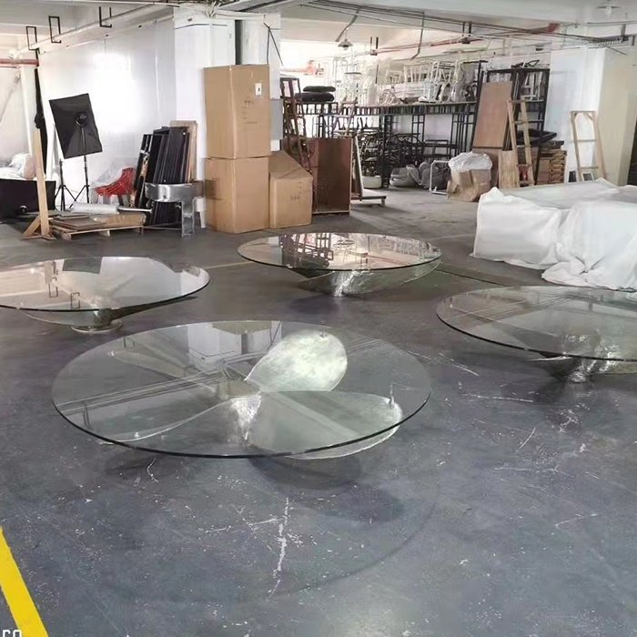 Aviation Furniture Glass Coffee Table Aircraft Inspired Propeller Vintage Aircraft American Industrial Loft aviator Round Table