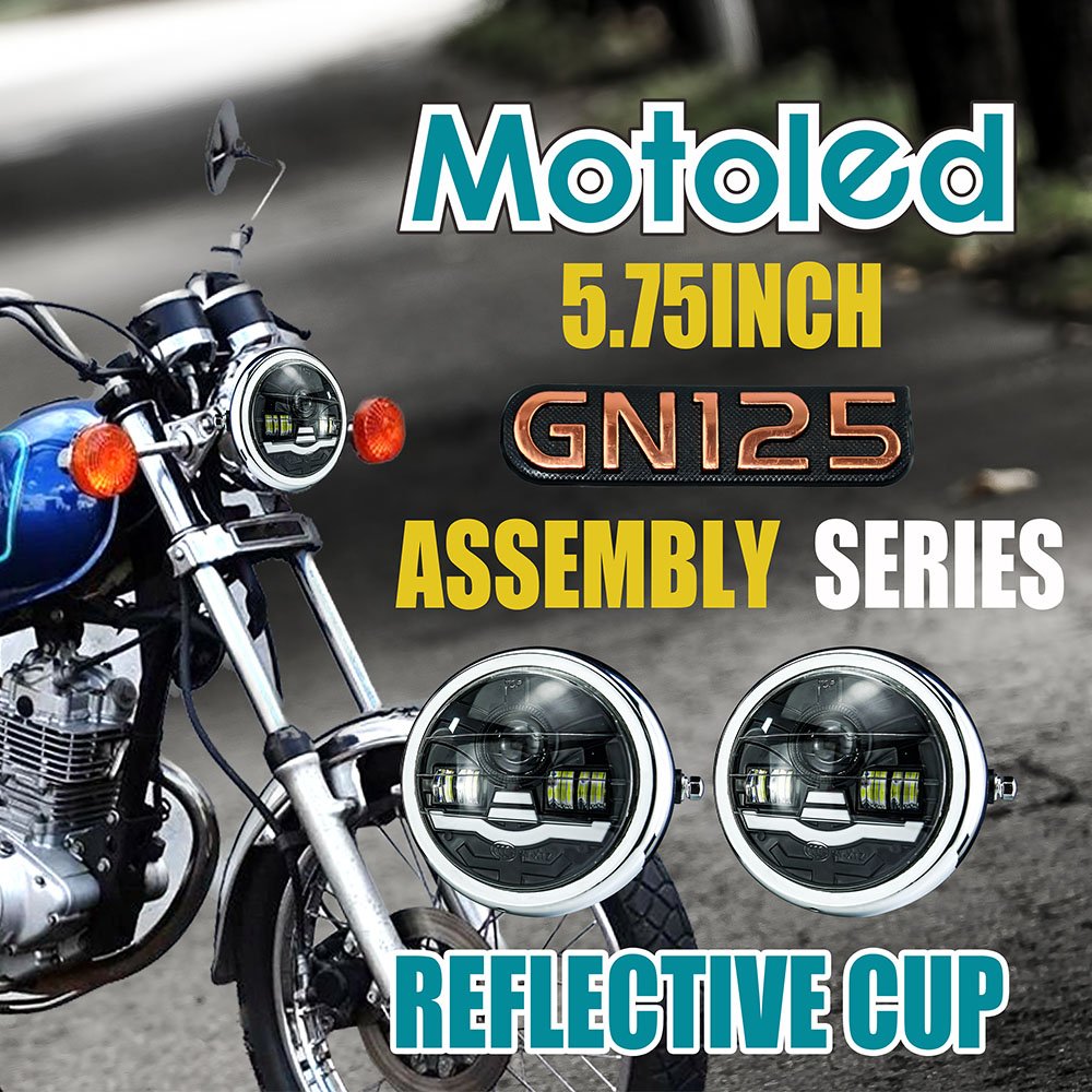 MOTOLED Gn125 Cm125 5.75 Inch Motorcycle Headlight Assembly Projector Red Blue White DC12V 45W 4800LM