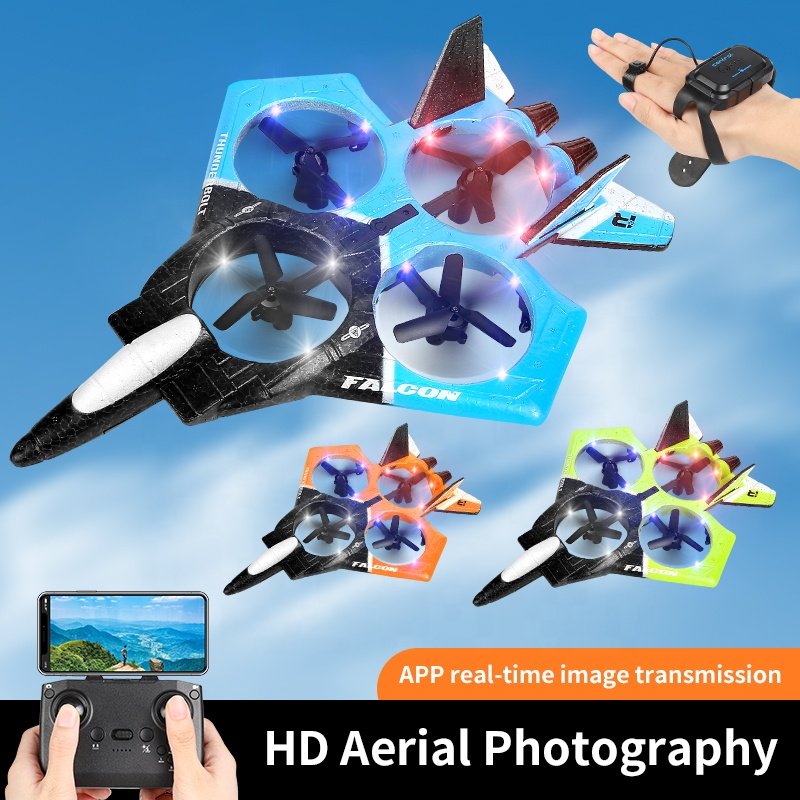 Avion de control remoto Aircraft 2.4G 4 Channel EPP foam four motor F-22 Flying glider RC 4K Wifi FPV Camera Drone w/ LED Light