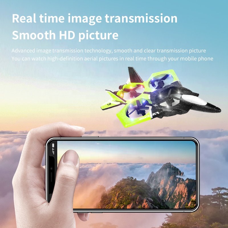 Avion de control remoto Aircraft 2.4G 4 Channel EPP foam four motor F-22 Flying glider RC 4K Wifi FPV Camera Drone w/ LED Light