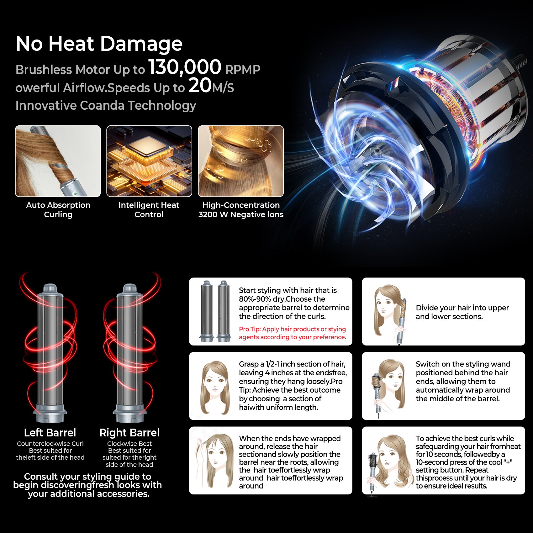 Household 5 in 1 Leafless One Step Comb Ionic Curly Hair Dryer Multi Styler Set Professional Salon Hair Dryer Machine Brush