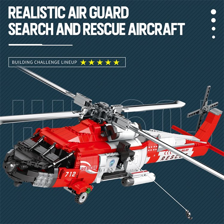 Aircraft HH-60J large helicopter Technical aircraft assembly model small particle building blocks educational children's toys