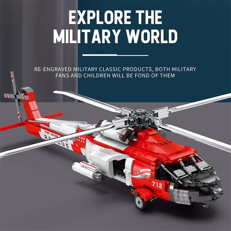 Aircraft HH-60J large helicopter Technical aircraft assembly model small particle building blocks educational children's toys