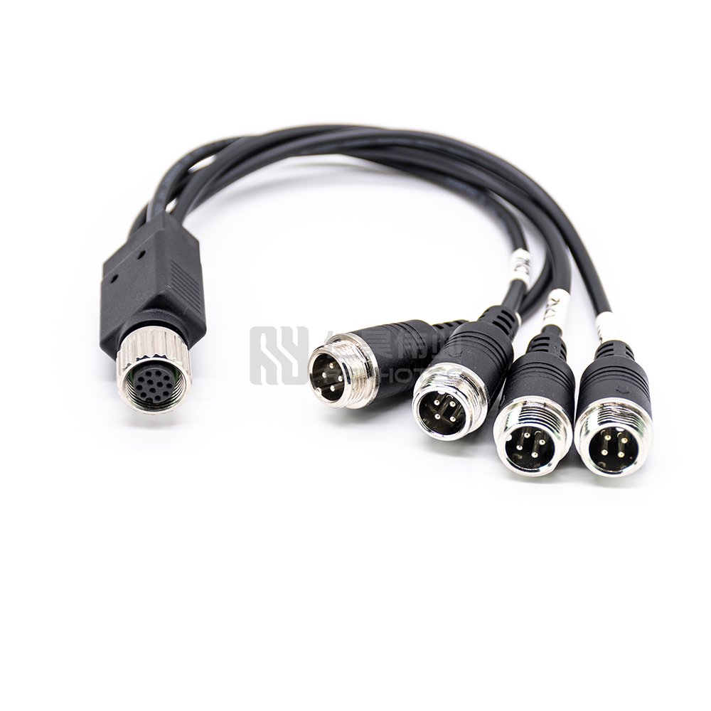 Splitter M12 Wire Connector 12Pin Female to 4 GX12 4Pin Male Manufacture a Code Aviation Waterproof Cable