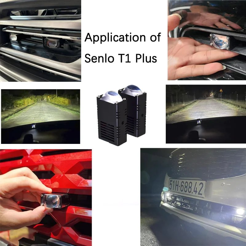 Senlo T1 Plus Car LED Headlight 50W Projector Fog Light Angel Eyes Devil Eyes Mini Driving Lights for Motorcycle Accessories