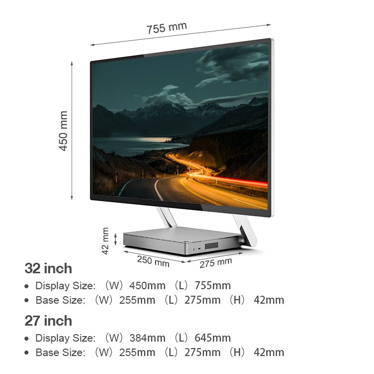 32 Inch 15-95 Degree Knot Adjustment Full Setup All in One Gaming Pc 27 Inch 2k Ultra Thin Touch Screen 8gb 256gb Computer Set
