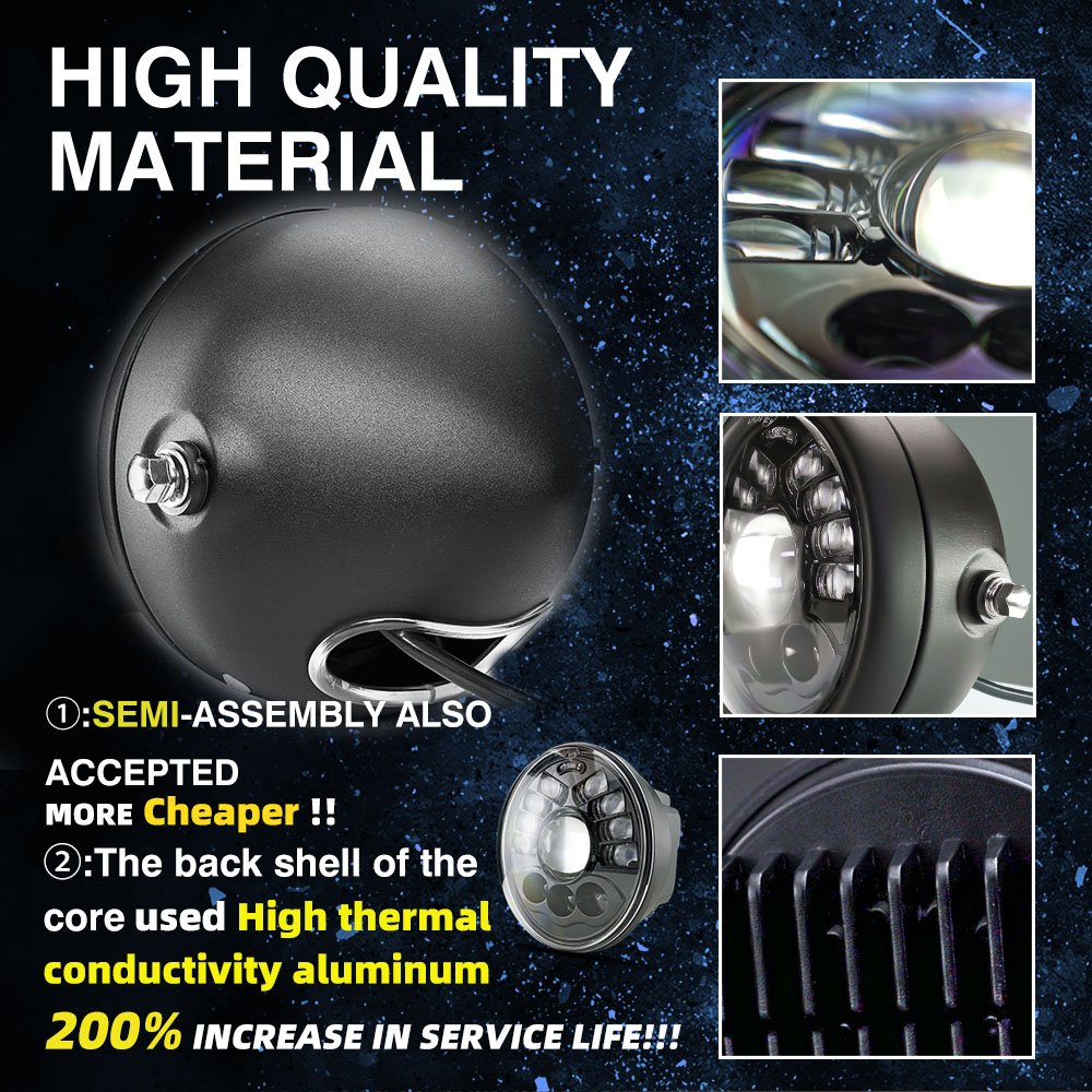 MOTOLED 5.75 Inch Motorcycle Headlight Assembly 100W 12000LM AC DC 12V 48V 80V Projector Lens High Low Beam DRL
