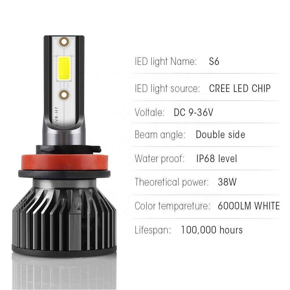 RUTENSE Quality Car LED Headlight S6 H4 H7 Car Bulb High Power 38W 6000K Auto Lighting System Car Headlamp