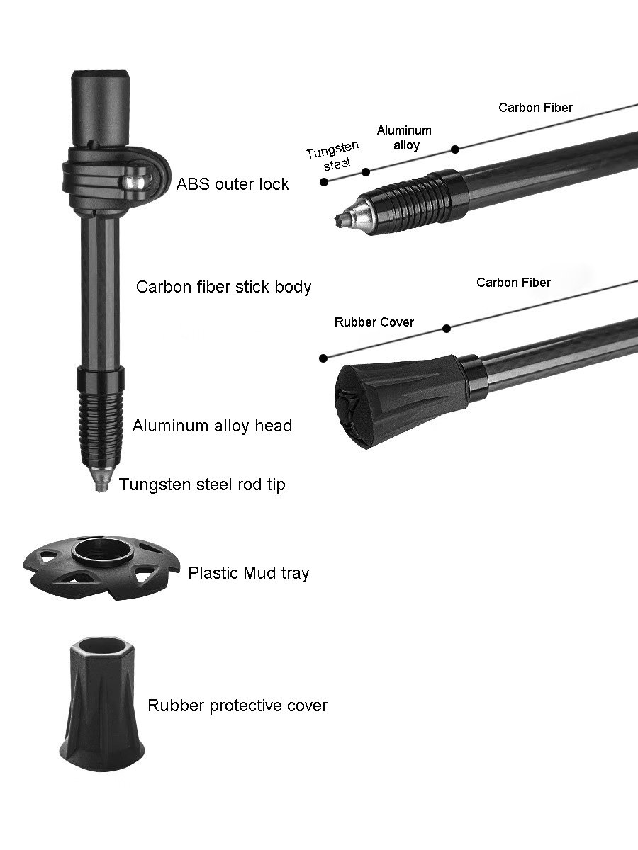 1pc 3F GEAR Ultralight Hiking 135cm Carbon Fiber/Aluminum Walking Climbing Stick Length Adjustable Hiking Accessories